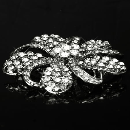 Sparkly Crystal Diamante Flower Brooch Wedding Prom Bridal Dress Pin 2.68" 